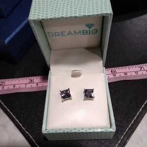 Unique Alexandrite 6mm Square Stud Earrings Approx .5 Carat Blending Colors